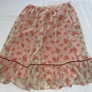 Vintage Floral Prairie Skirt Boho Cottagecore Sheer Overlay Ribbon Waist Sz S/M